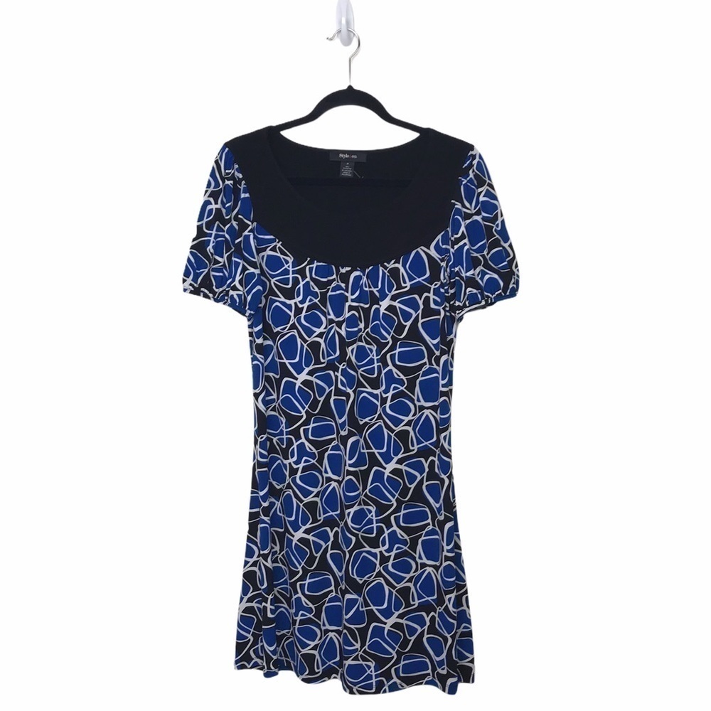 Style & Co Blue Printed Short Sleeve Dress